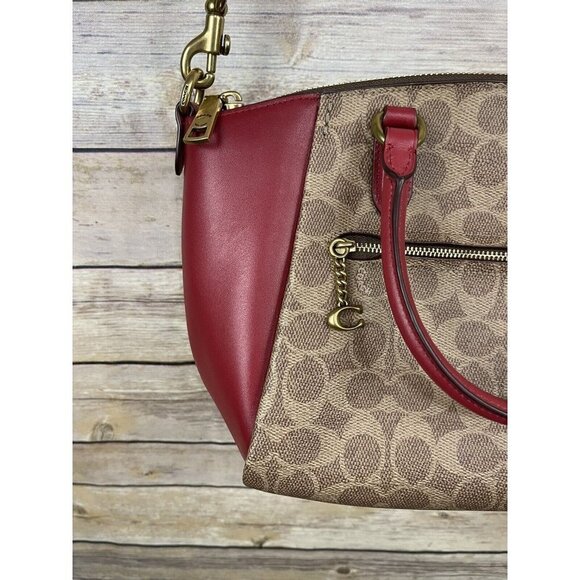 Coach Elise Crossbody Bag NEW Tan Red Apple Signature Double Handle C Print - Picture 3 of 12